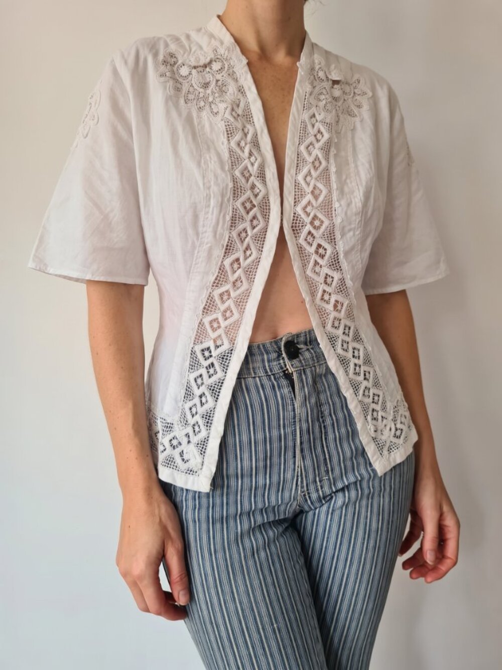 Victorian/Edwardian white Linen embroidered Floral Jacket/top.